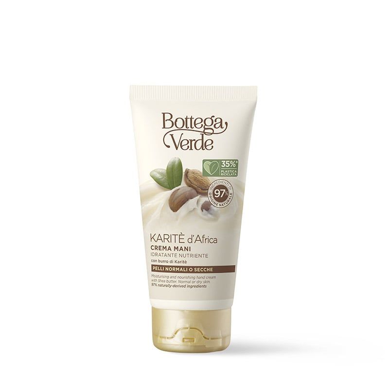 Tubo crema con immagine prodotto e scritta. 35% ingredienti origine naturale, 97% ingredienti naturali.