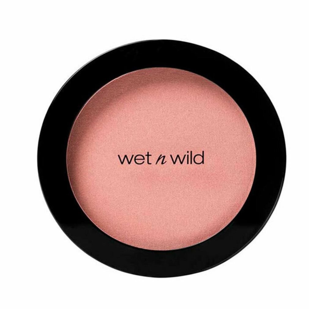 Fard in polvere rotondo in un contenitore nero. Polvere rosa con la scritta "wet n wild".