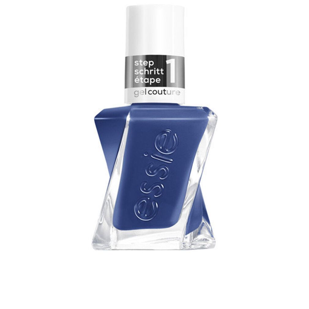 Smalto per unghie gel couture Essie. Flacone blu con tappo bianco. Scritta: step, Schritt, étape, gel couture.