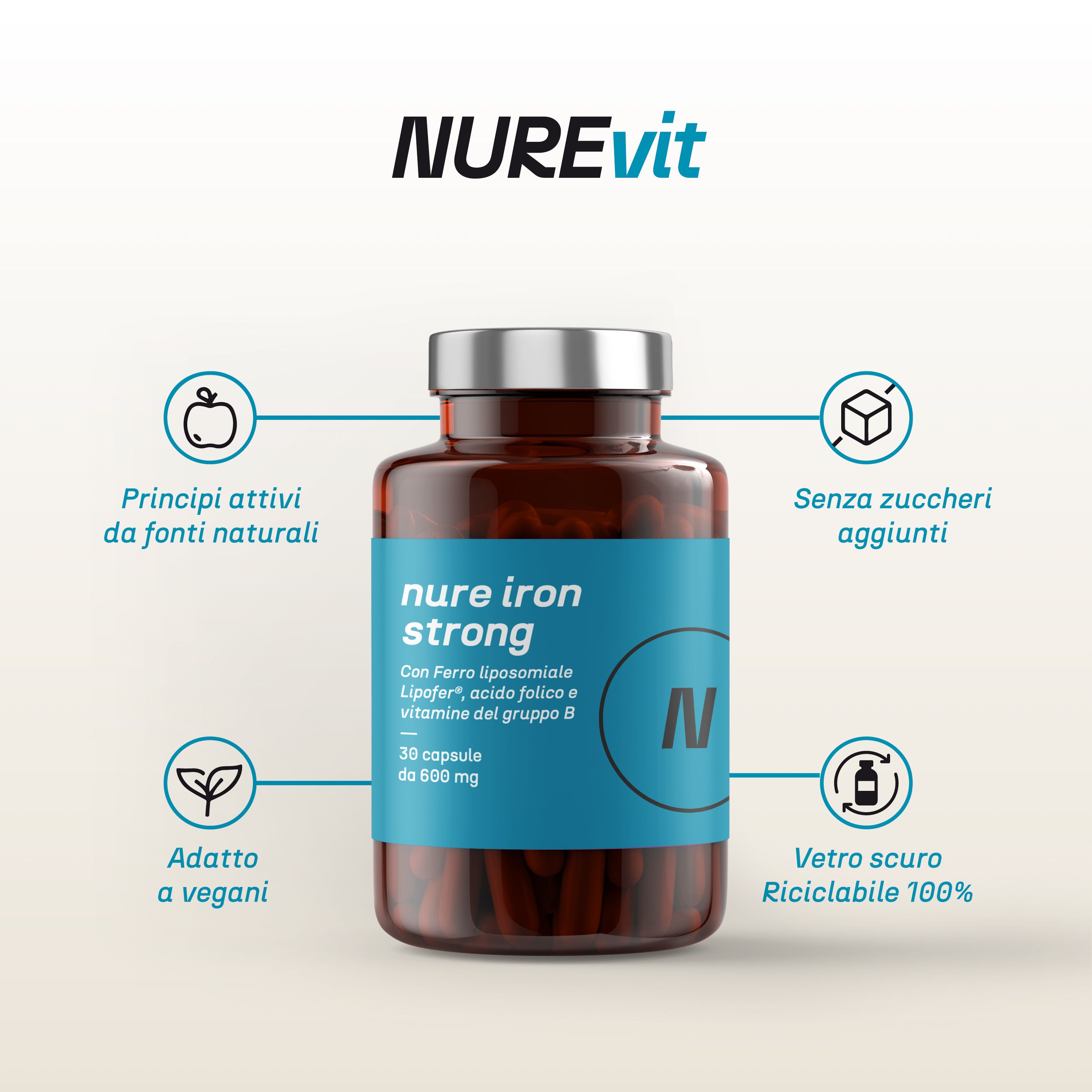 NURE Iron Strong 30 cps 600 mg | Integratore ferro per anemia e stanchezza