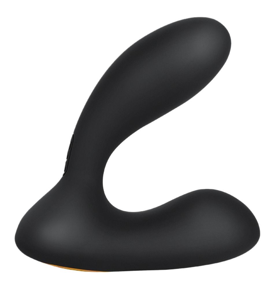 Massaggiatore nero dalla forma ergonomica, con design curvo e superficie liscia.