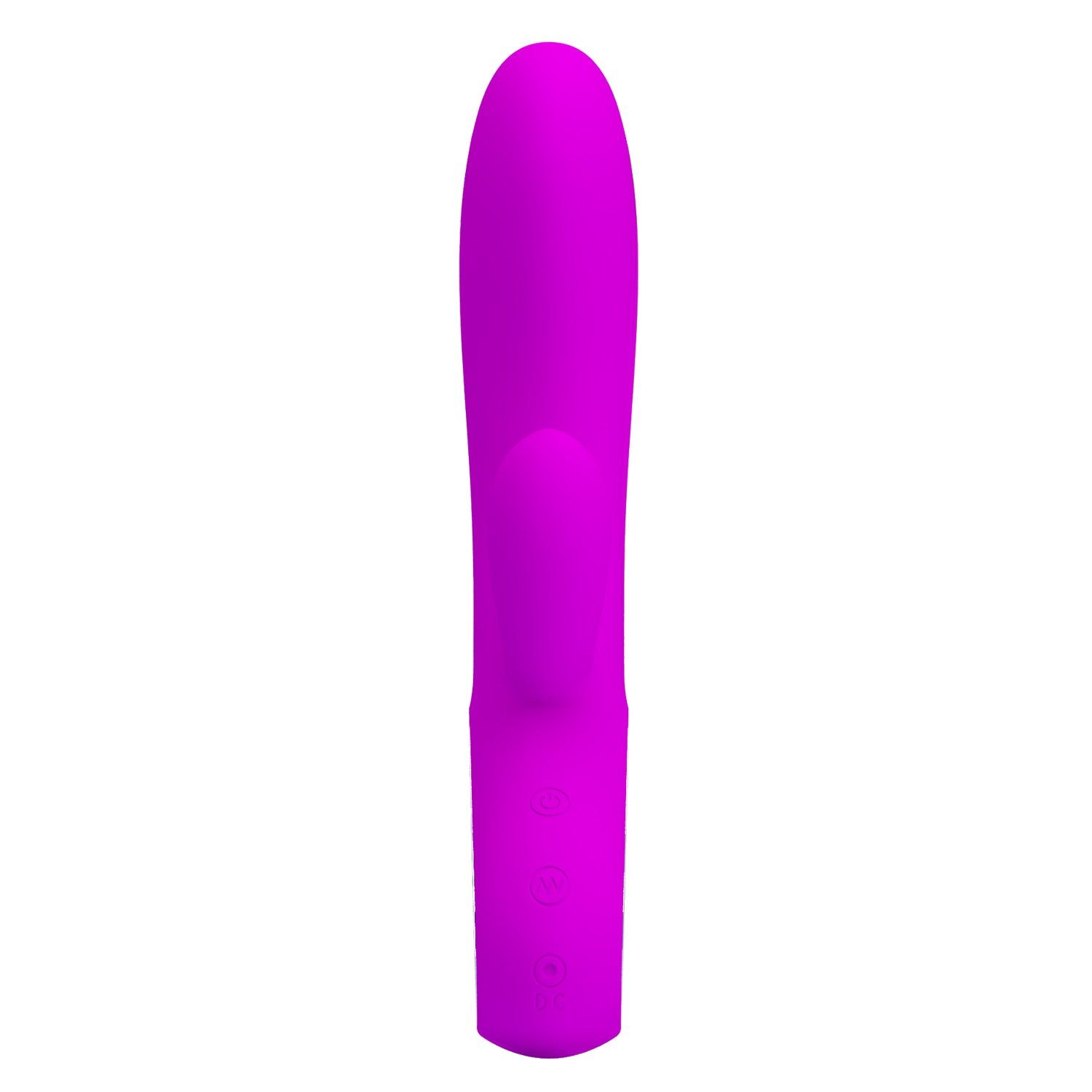 Vibratore viola di forma cilindrica. Su sfondo bianco.