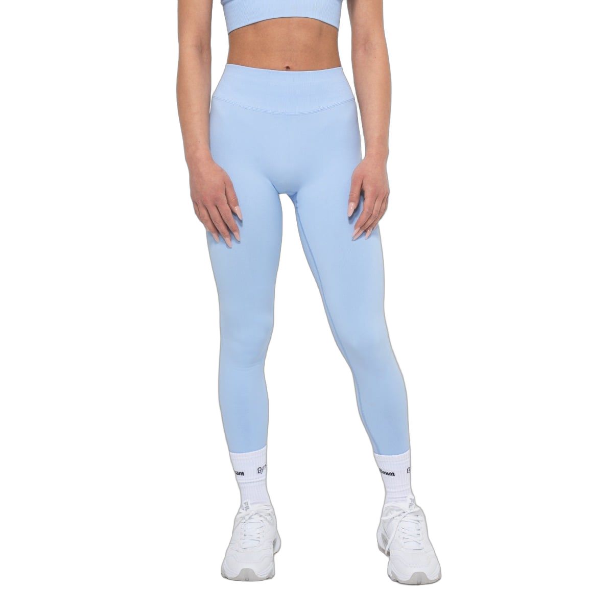 Leggings senza cuciture blu bebè a vita alta da donna.