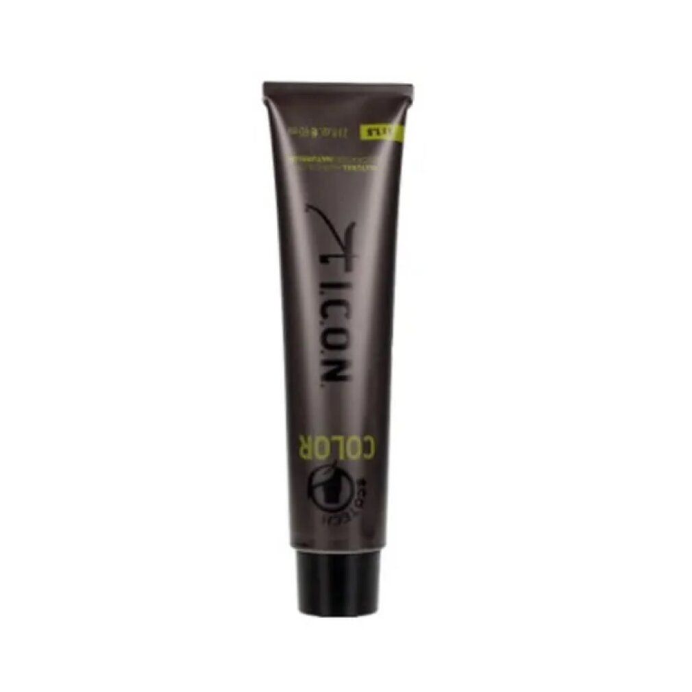 Tubo Icon Ecotech Color. Grigio scuro, tappo nero. Scritte: Icon, Color, Ecotech. Testo verde.