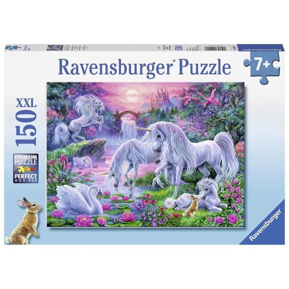 Scatola puzzle con unicorni al tramonto. Marca Ravensburger, 150 pezzi, dai 7 anni in su. Formato XXL.