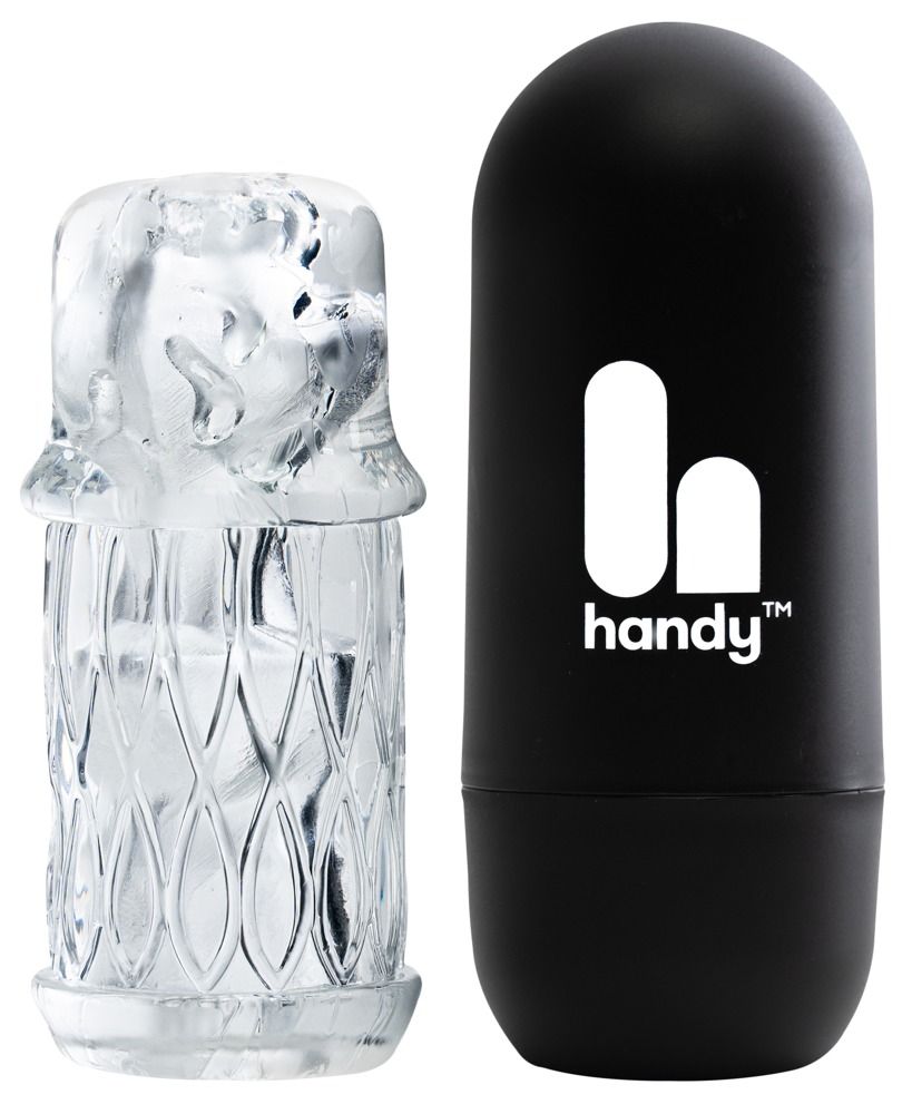 Manicotto trasparente e custodia nera con logo Handy.