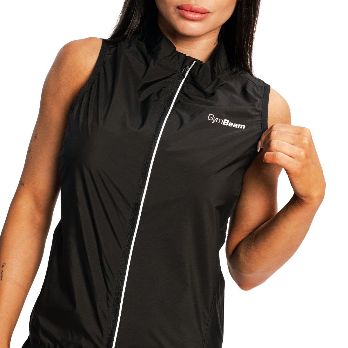 GymBeam Gilet donna Pulse X Running slim senza maniche con zip nero
