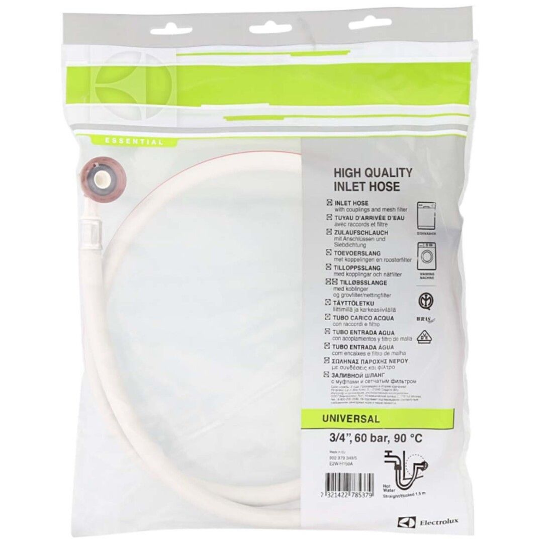 Confezione trasparente con tubo bianco, strisce rosse e raccordi marroni. Testo.