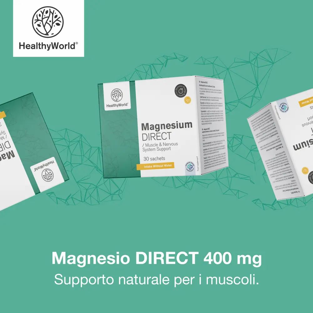 HealthyWorld Magnesium DIRECT, 400 mg. Supporto naturale per i muscoli.