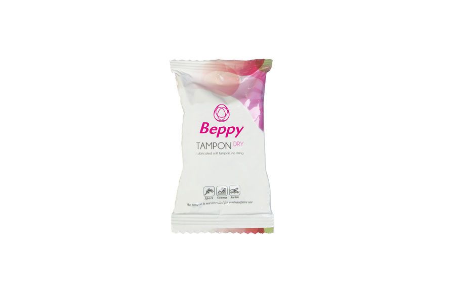Confezione singola di un tampone Beppy. Bianco con accenti rosa. Nome del prodotto e logo visibili.