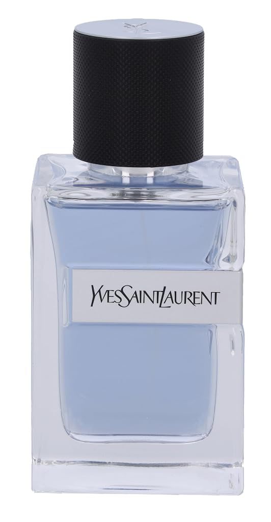 Yves Saint Laurent Y Men EdT Vapo - Reno. Flacone trasparente con liquido blu. Tappo nero. Scritta argentata.
