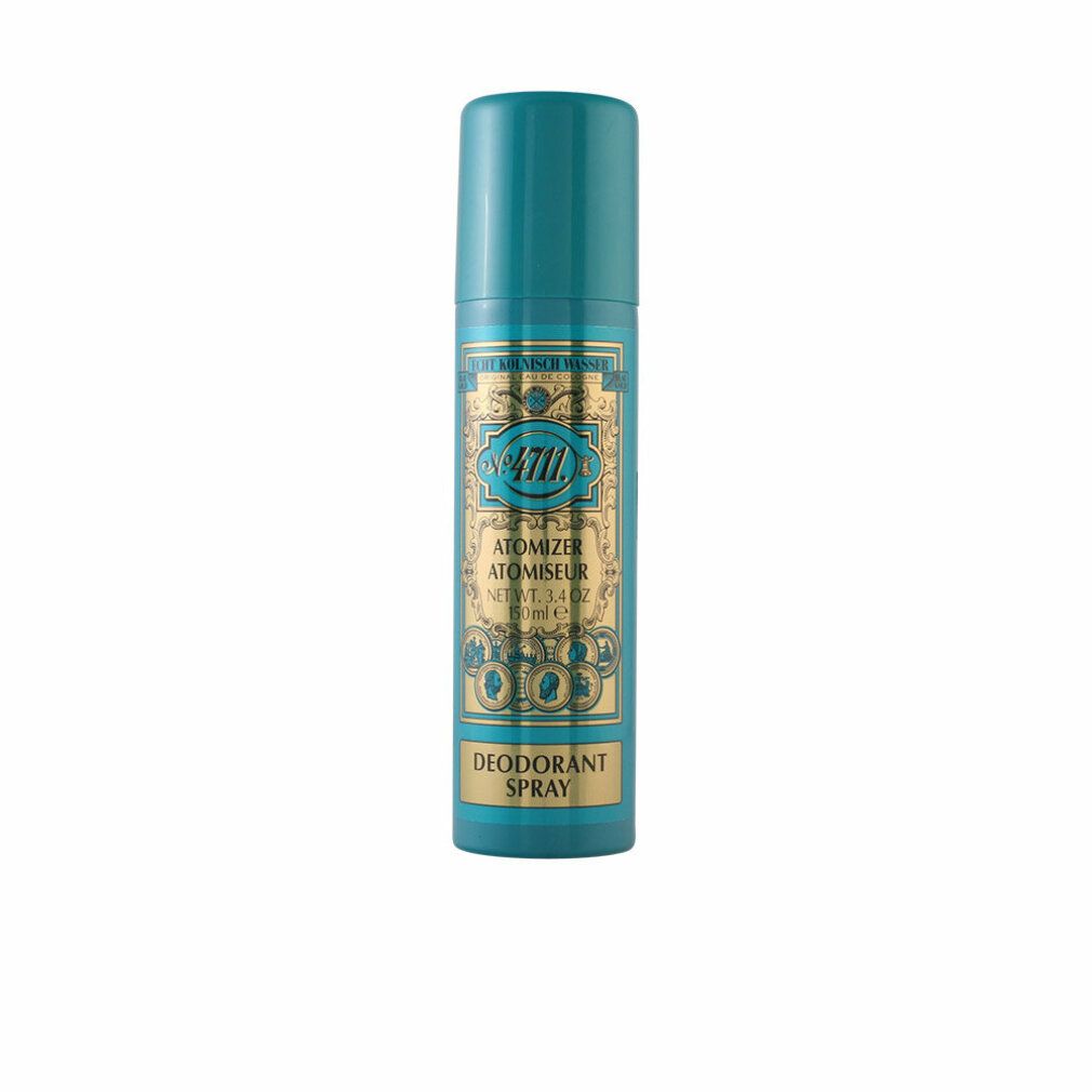 Flacone spray deodorante turchese. Scritta: 4711 Atomizer, Deodorant Spray. Dettagli etichetta dorati.