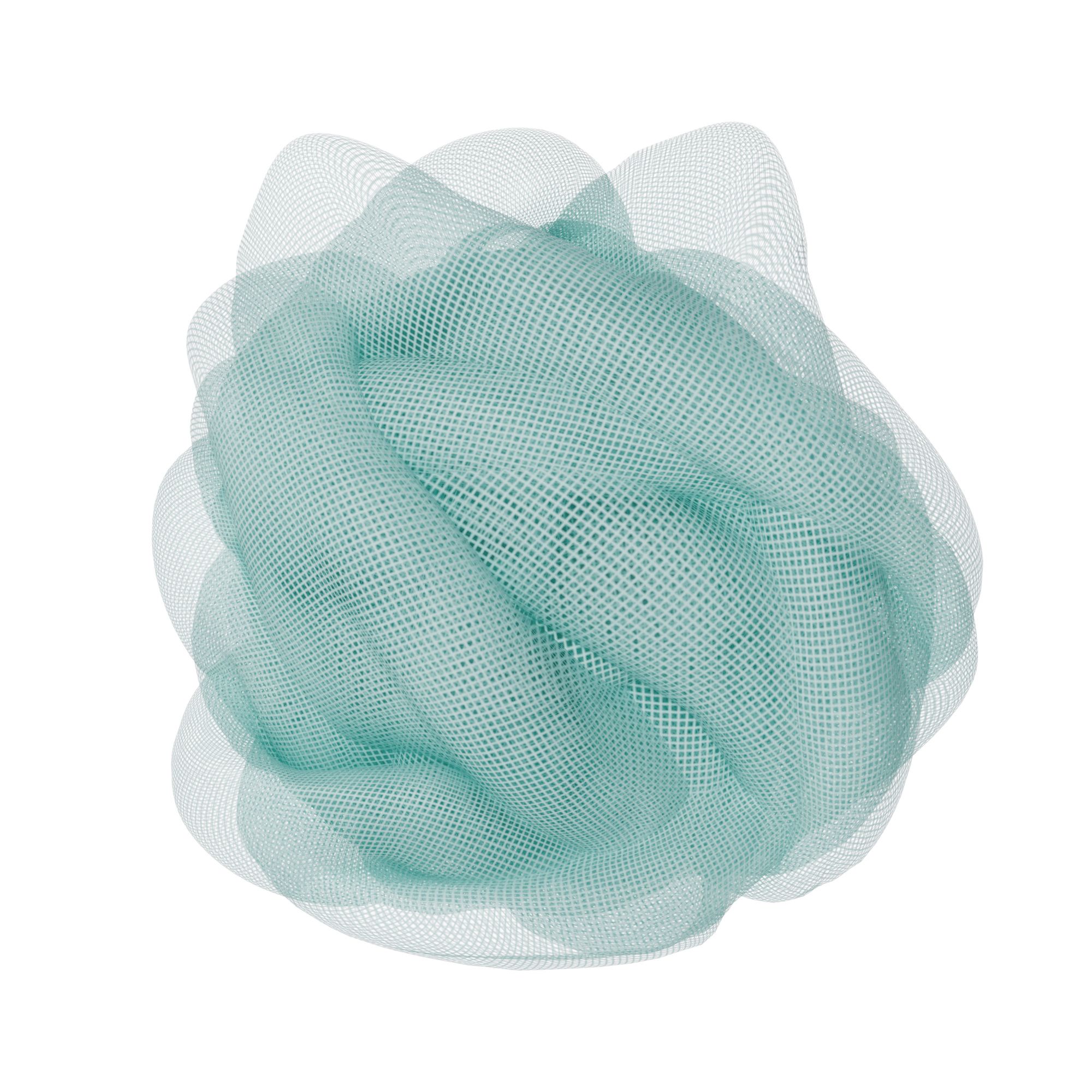 Testina a rete turchese per una spazzola per il corpo. La forma è rotonda e realizzata in materiale a rete.
