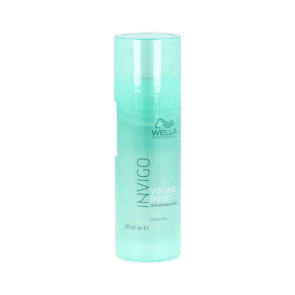Flacone verde con scritta "INVIGO" e "VOLUME BOOST". Logo "Wella Professionals". 145 ml.