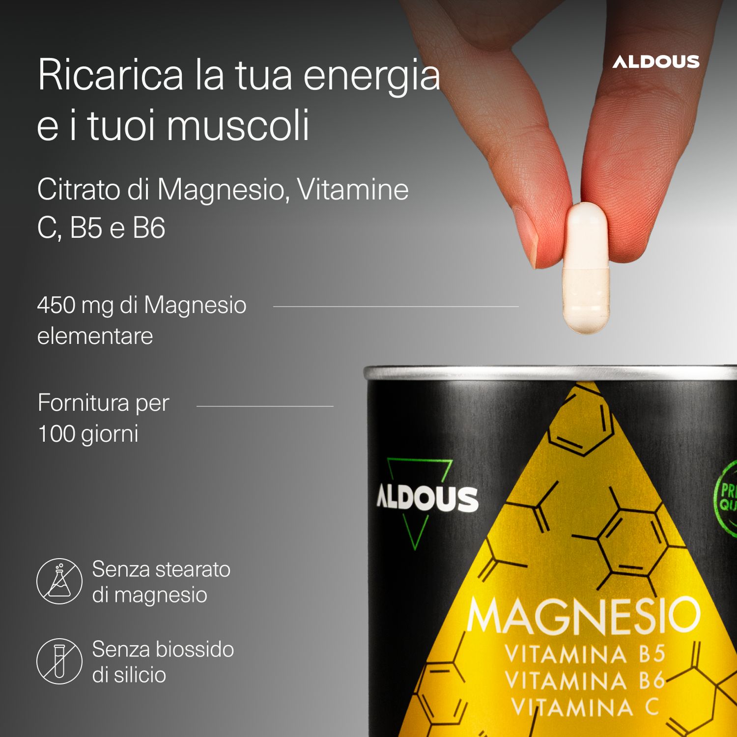 Aldous - Magnesio con Vitamine - Stanchezza, Articolazioni, Muscoli