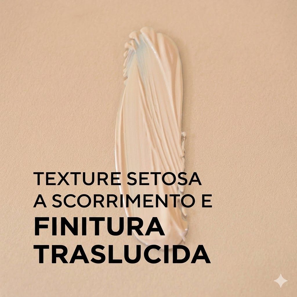 Traccia di crema. Testo: Texture setosa e finitura traslucida.