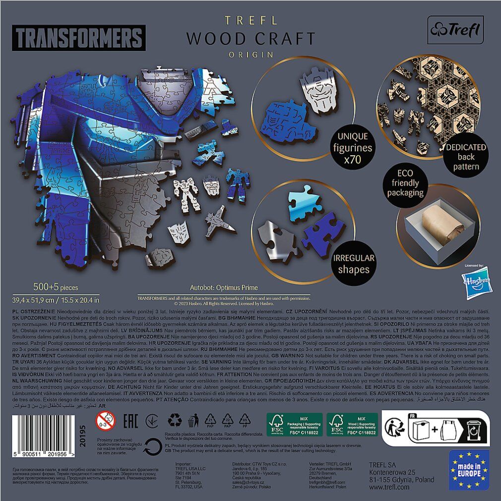 trefl Wood Craft Origin Puzzle Transformers: Optimus Prime 505 pezzi