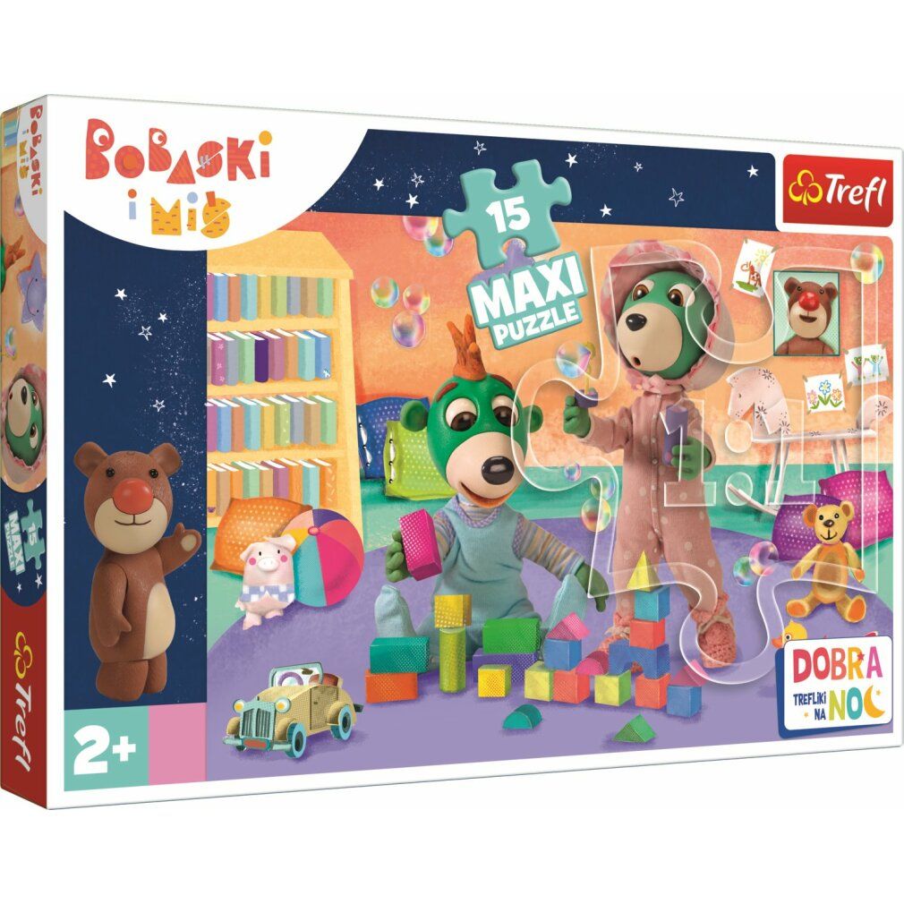 Puzzle Gute Nacht, Treflici. Puzzle maxi da 15 pezzi con illustrazioni di personaggi. Confezione con logo e raccomandazione di età.