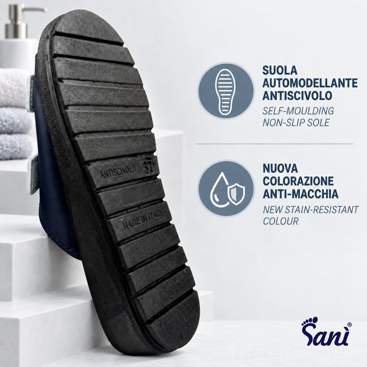 Sanì Ciabatte in Vera Pelle con Doppia Fascia e Fibbia Regolabile