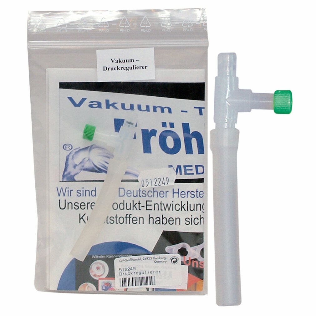 Valvola Fröhle SP001 e istruzioni in sacchetto di plastica, con scatola accanto.
