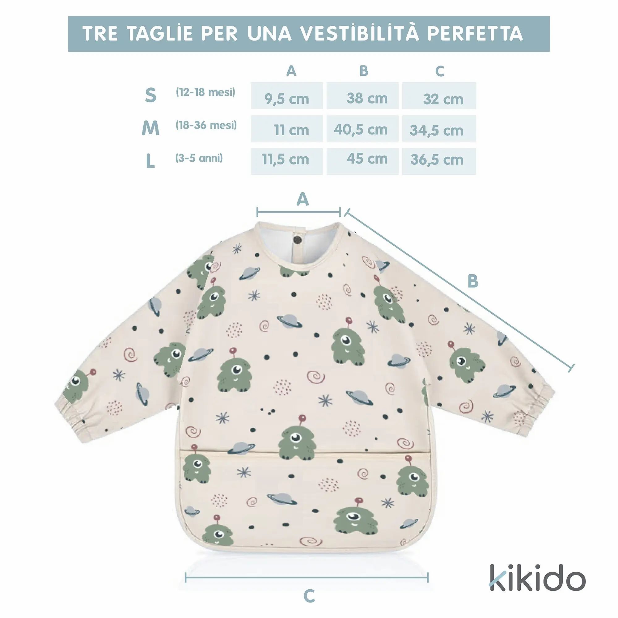 Kikido Bavaglino Impermeabile Maniche Lunghe Mostro