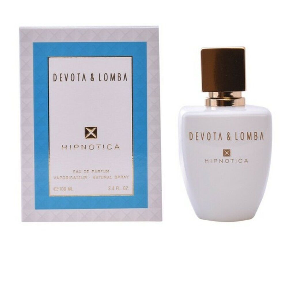 Flacone e confezione bianchi. Scritta: Devota & Lomba Hipnotica. Eau de Parfum. Tappo dorato.