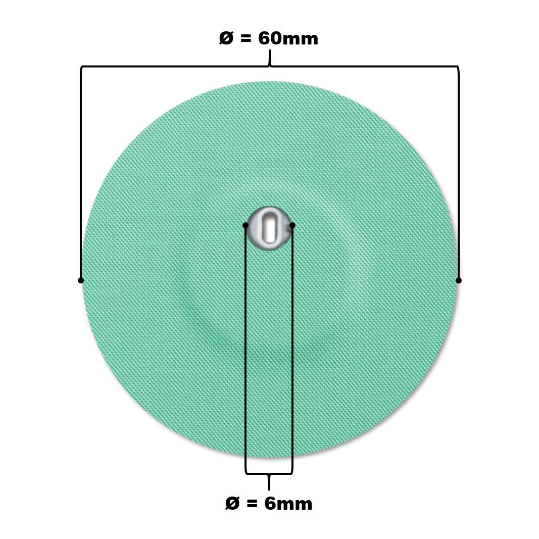 Cerotto di fissaggio rotondo verde chiaro con foro di ventilazione. Diametro 60mm, parte metallica 6mm.