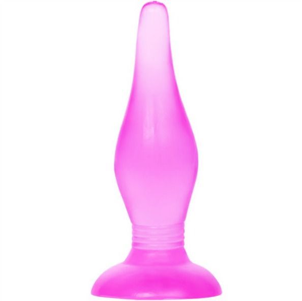 Tappo anale rosa con base larga e stelo scanalato.