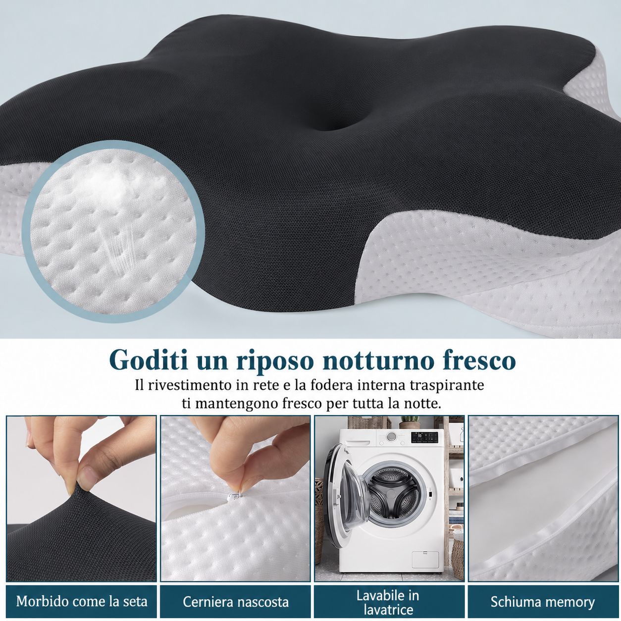 Cuscino ergonomico Nourideaux – cuscino per il collo e per il sonno, supporto per il riposo e il com