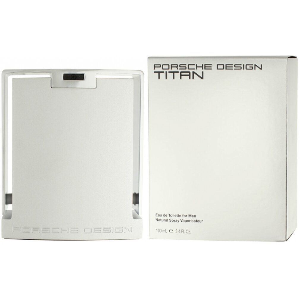 Flacone argentato e confezione rettangolare. Sulla confezione: "PORSCHE DESIGN TITAN".