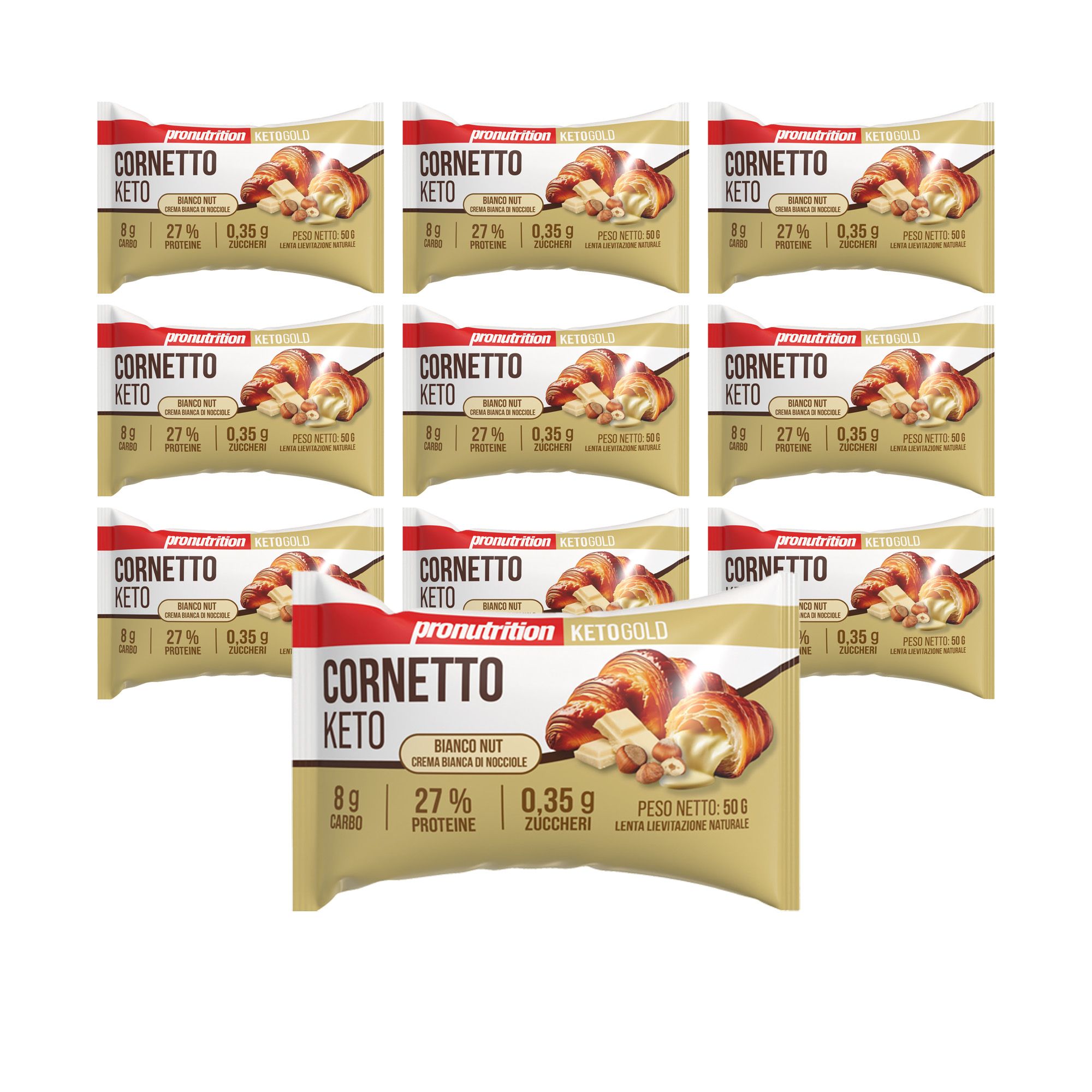 Pronutrition Cornetto Keto - 10 pezzi 50g - Crema nocciole - Basso carboidrati e senza zuccheri