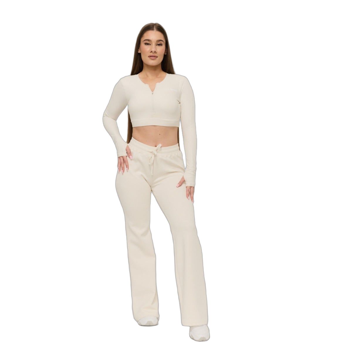 GymBeam Top sportivo donna Prime cropped a maniche lunghe Pearl