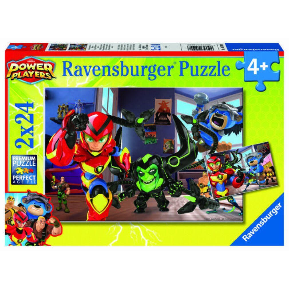 Puzzle Ravensburger Power Players 2x24 pezzi. Confezione con motivo puzzle. Personaggi in una stanza. Età consigliata 4+.