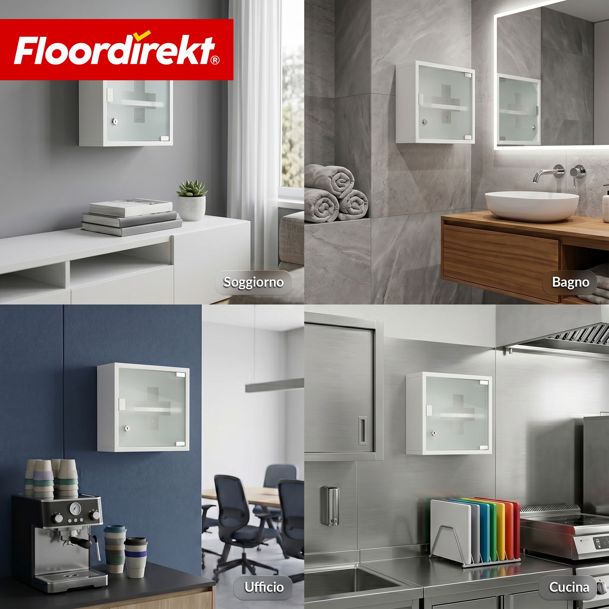 KARAT Armadietto medicinali Allen con anta in vetro bianco 30 x 30 cm 2 scomparti