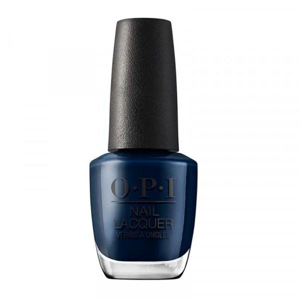 Smalto per unghie OPI scuro con tappo nero. Logo OPI e scritta 'Nail Lacquer' visibili.