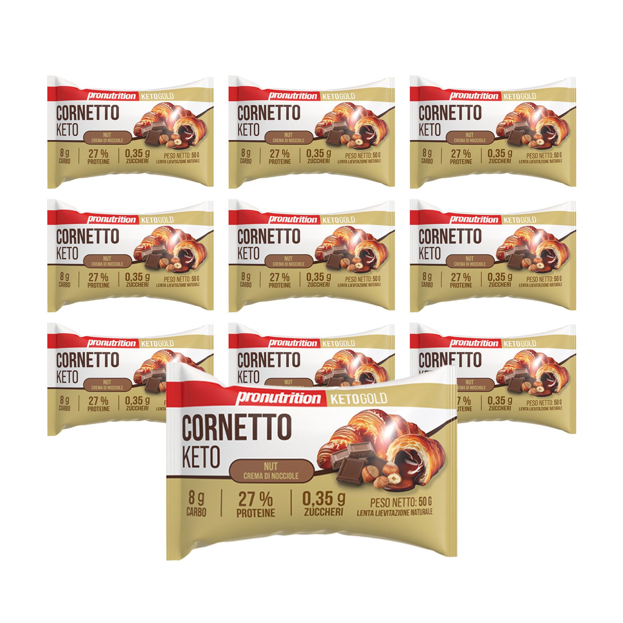 Pronutrition Cornetto Keto - 10 pezzi 50g - Crema nocciole - Senza zuccheri aggiunti