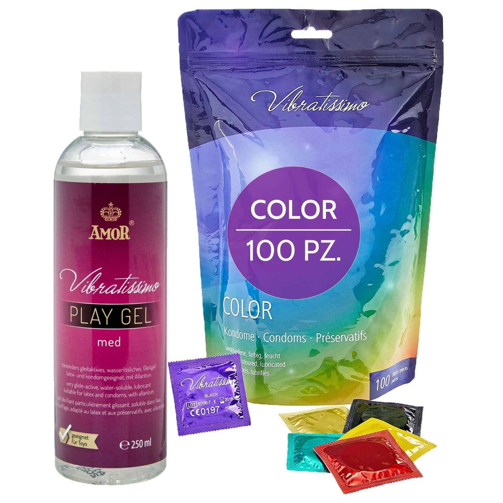 Vibratissimo Preservativi Color + Play Gel Set