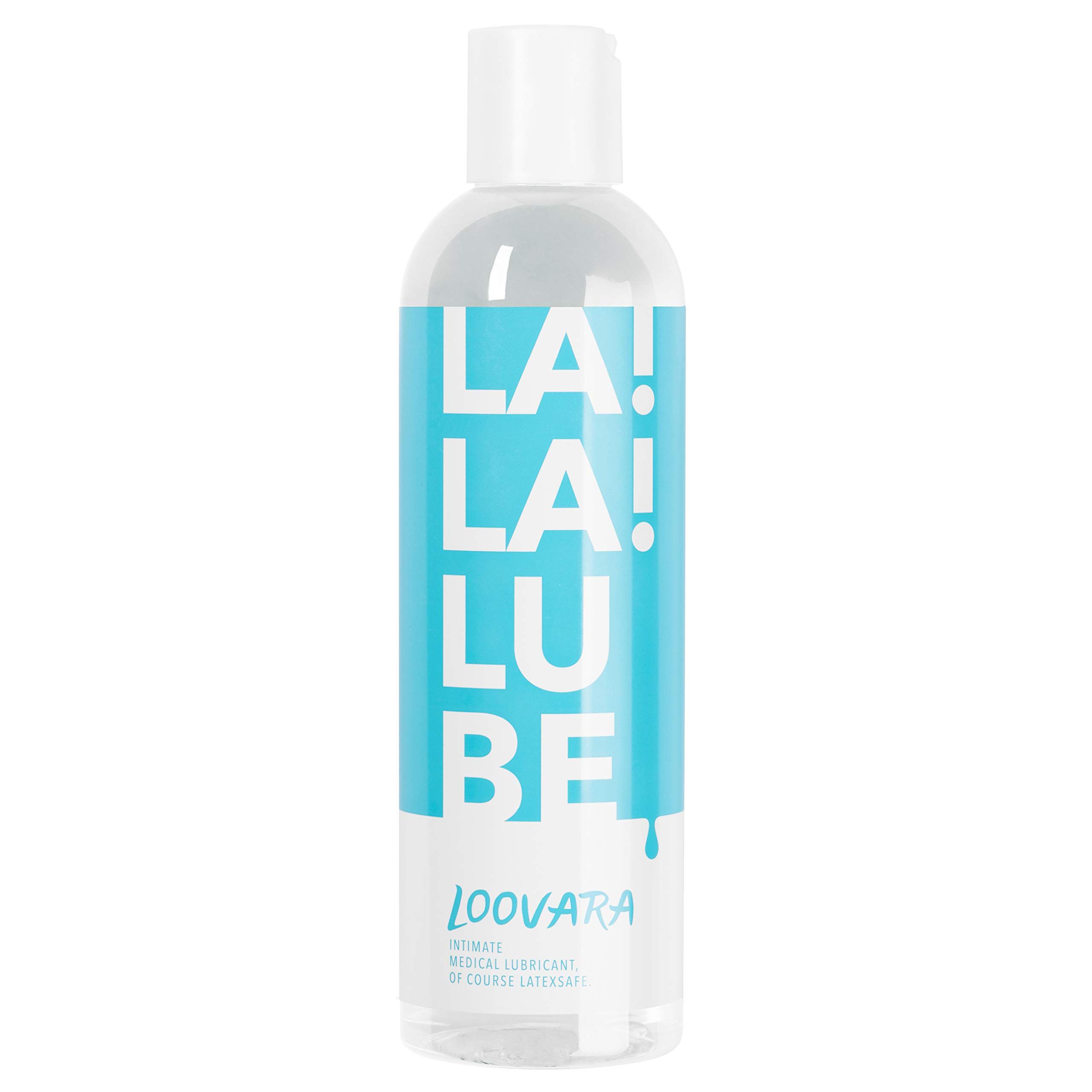 Lubrificante LOOVARA LALALUBE in flacone trasparente con tappo bianco ed etichetta blu.