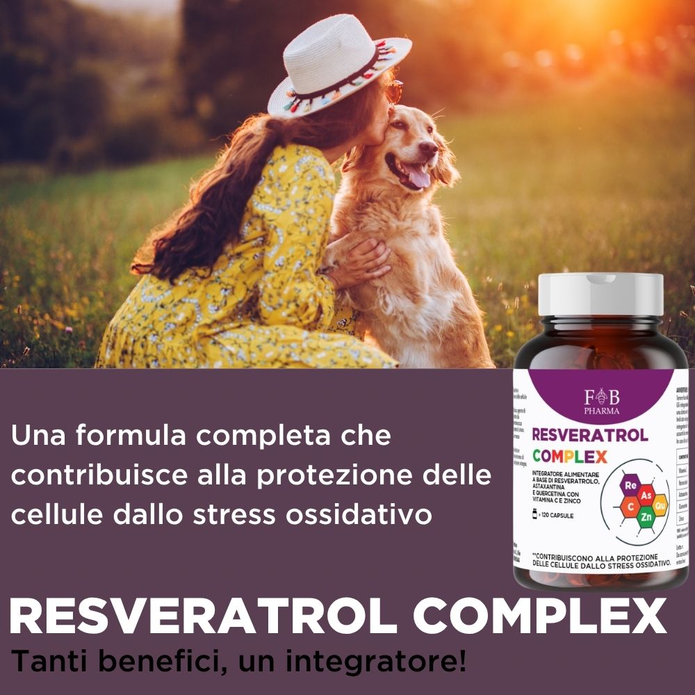 Flacone di integratori Resveratrol Complex di F&B Pharma.