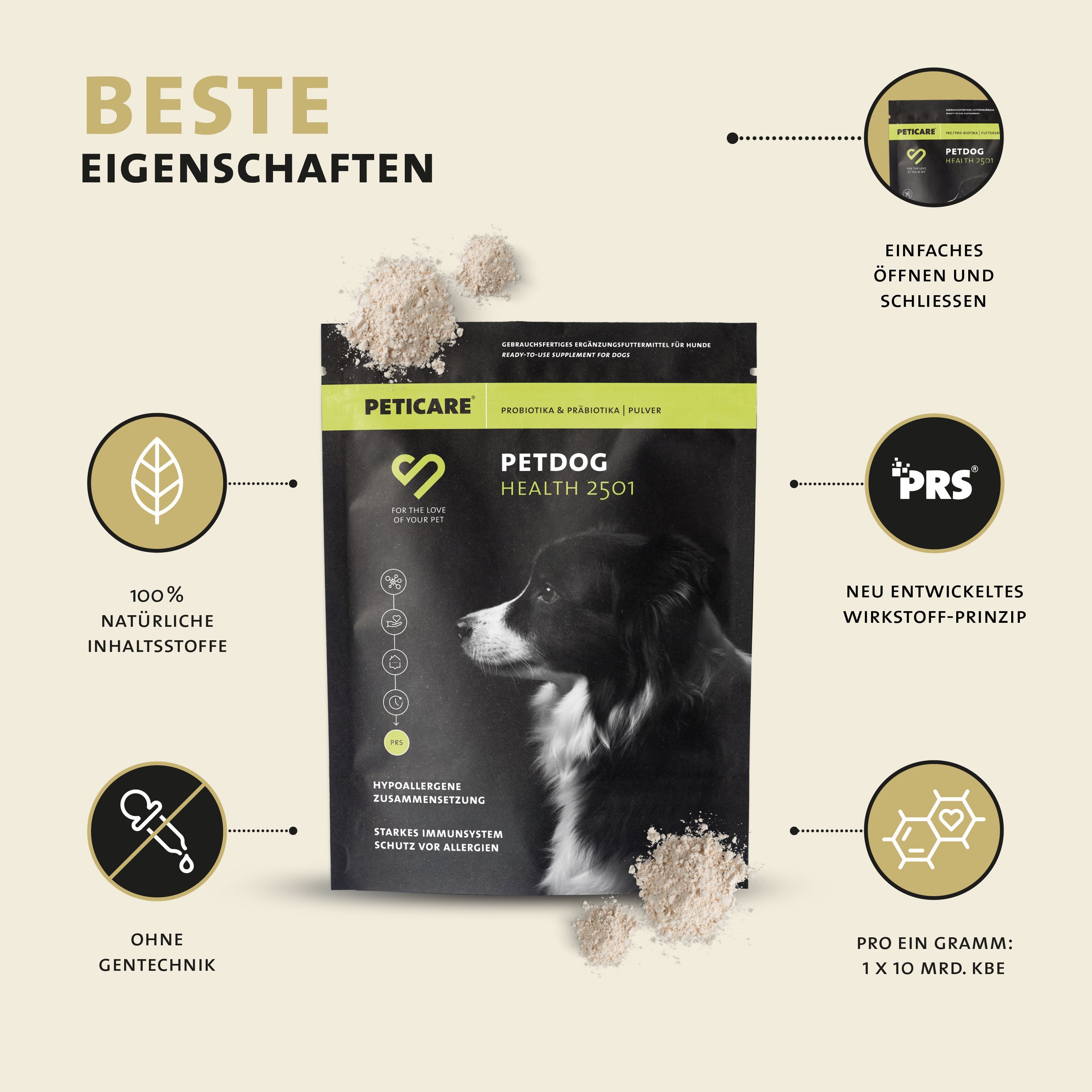 Pecticare Pre/Pro-Biotika in polvere: 100% ingredienti naturali, senza OGM.