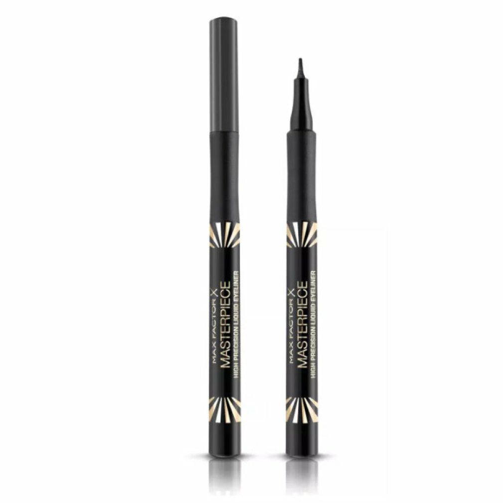 Eyeliner nero con cappuccio e punta. Scritta: Max Factor Masterpiece.