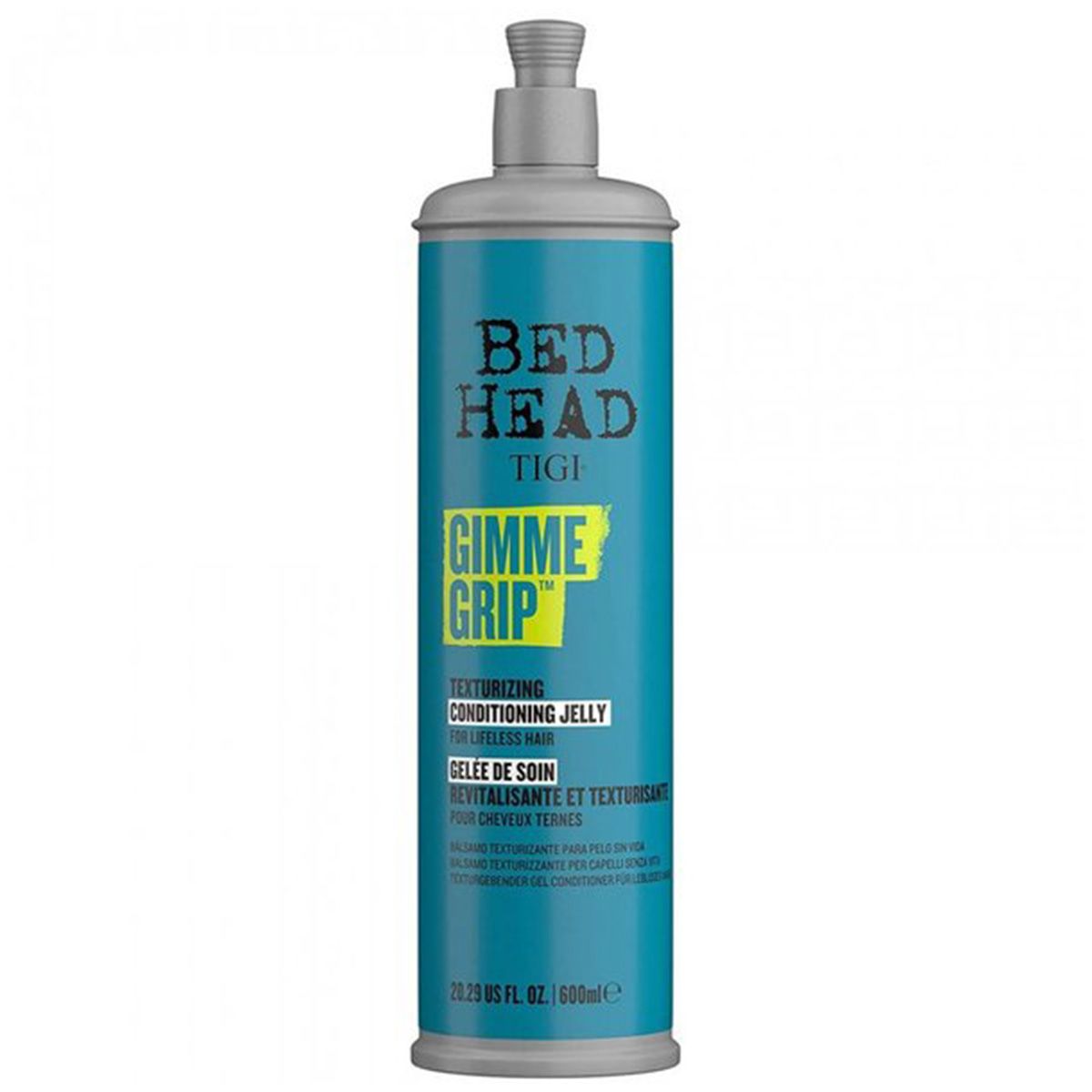TIGI Bed Head Gimme Grip Conditioner in dispenser blu con pompa.