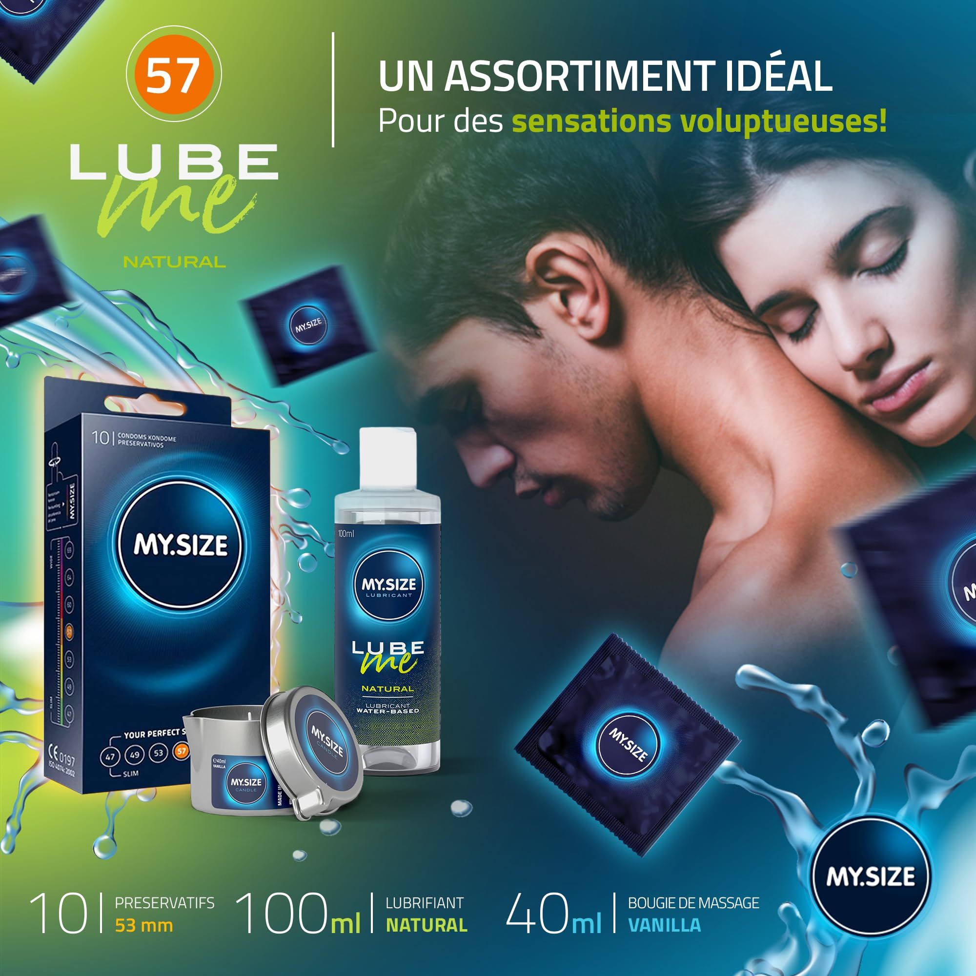 MY.SIZE PRO Preservativi + LUBE ME Natural + Body Candle Set