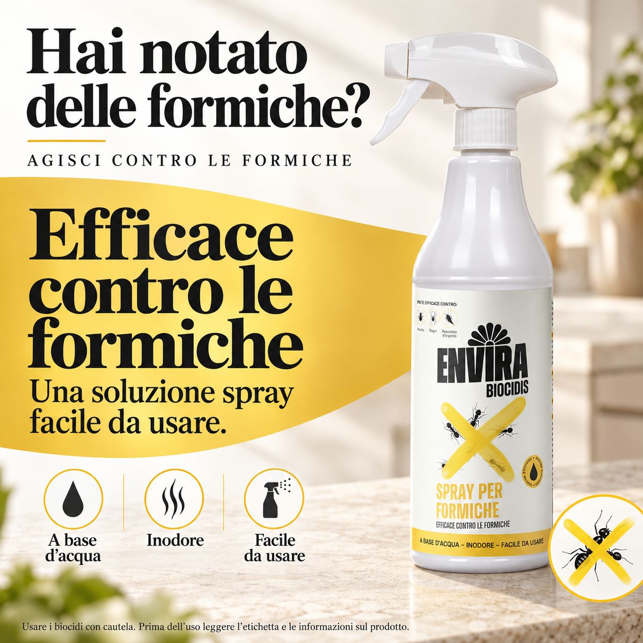 Spray ENVIRA Biocides contro le formiche. A base d'acqua, inodore, facile da usare.