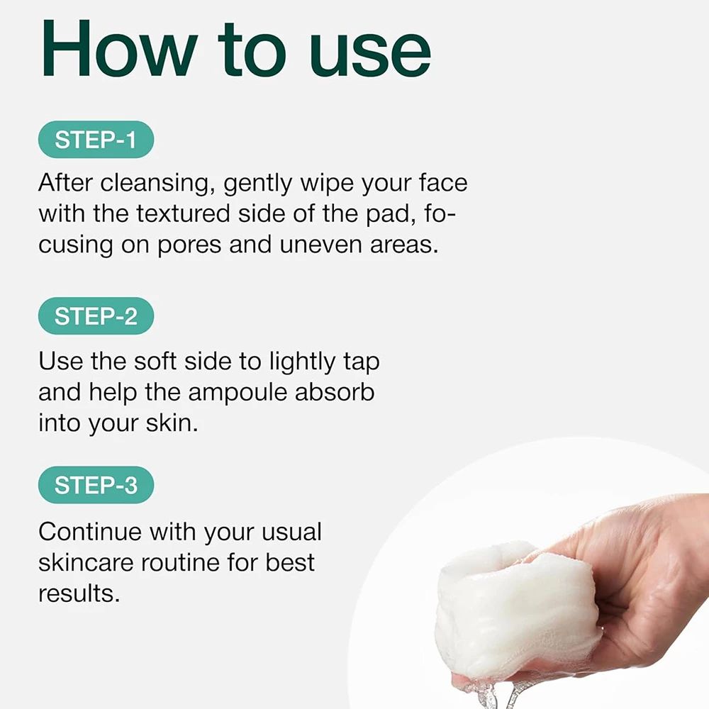 Utilizzo: pulire il viso con il lato strutturato, tamponare con il lato morbido.