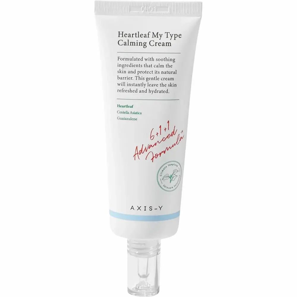 Tubo bianco 'Heartleaf My Type Calming Cream'. Scritta 'AXIS-Y' in basso.
