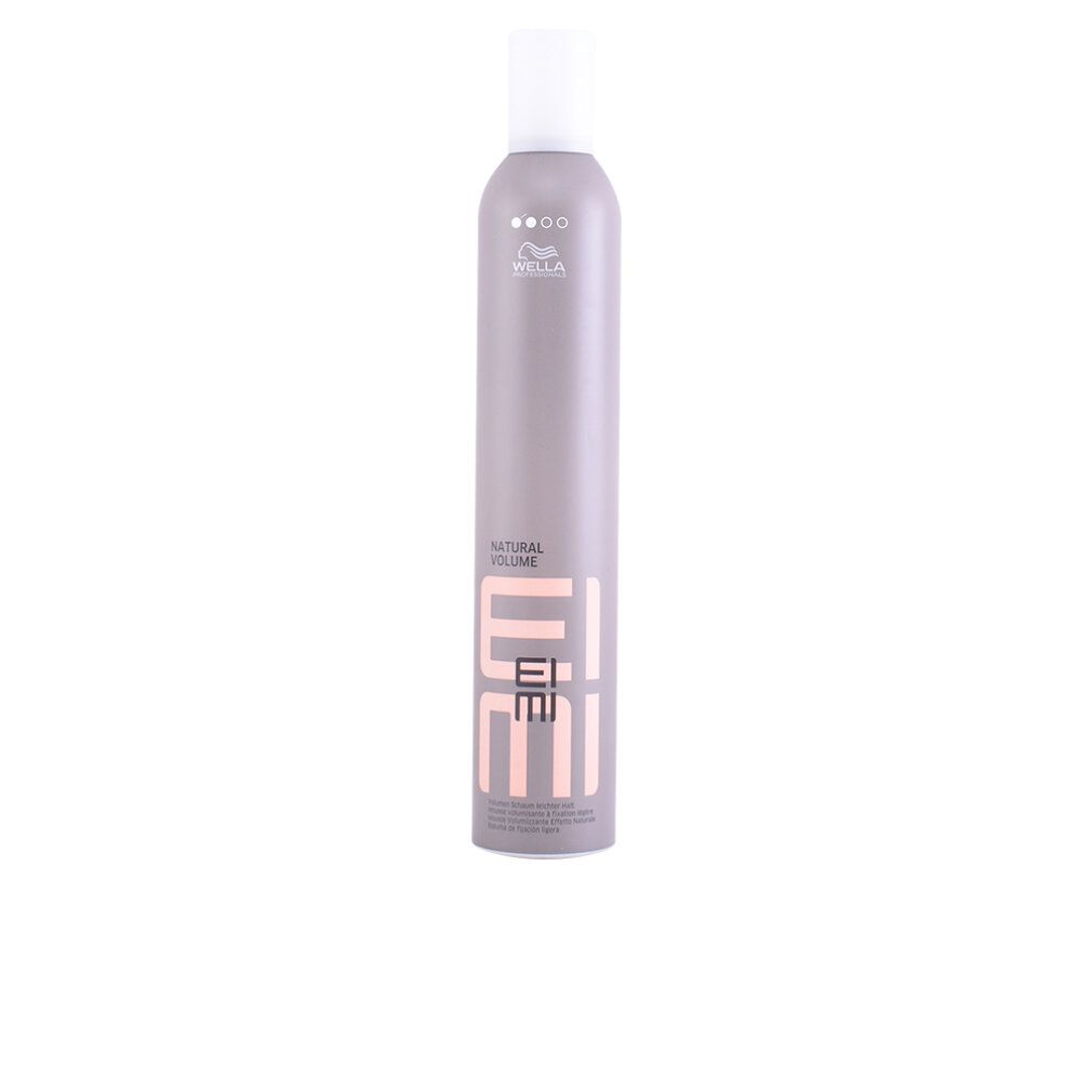 Wella Eimi Natural Volume Mousse, flacone grigio con tappo bianco.