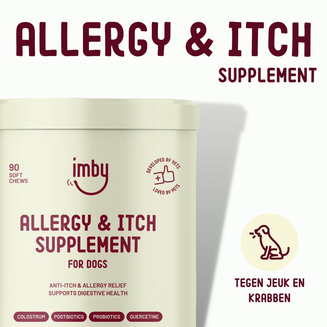 Integratore Imby Allergy & Itch per cani. 90 snack morbidi con colostro, postbiotici, probiotici, quercetina.