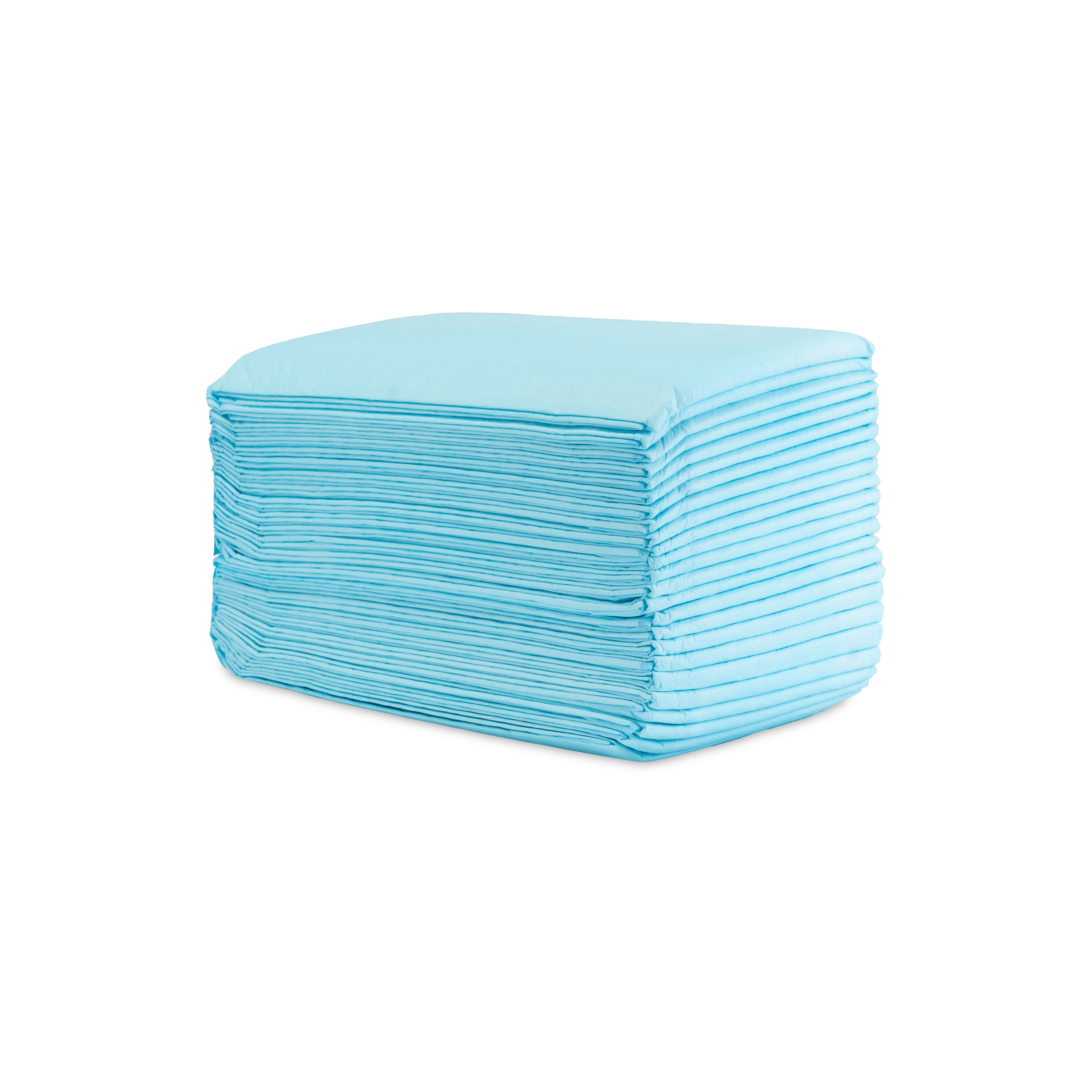 Pila di traverse monouso azzurre. I bordi sono visibili.