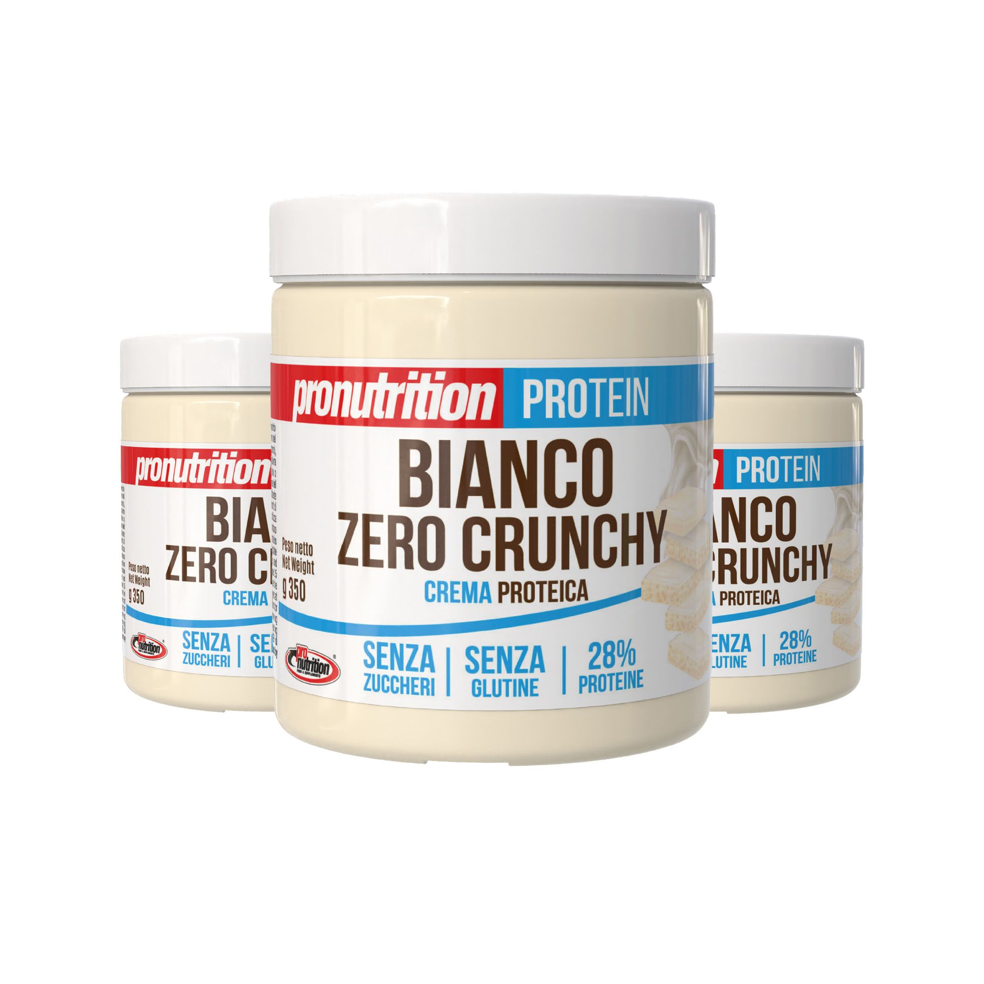 Pronutrition Crema proteica zero - Cioccobianco Crunchy 3x350g - Senza zuccheri - 28% proteine